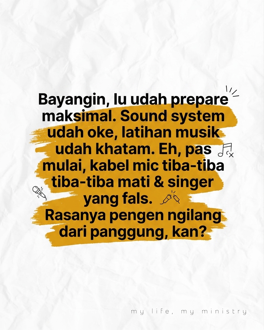 POV Pas Soundcheck Aman, Pas Ibadah Berantakan... Tapi Tetap Happy? Kok Bisa? Yuk bahas rahasia Defiant Joy di tengah chaos pelayanan!
