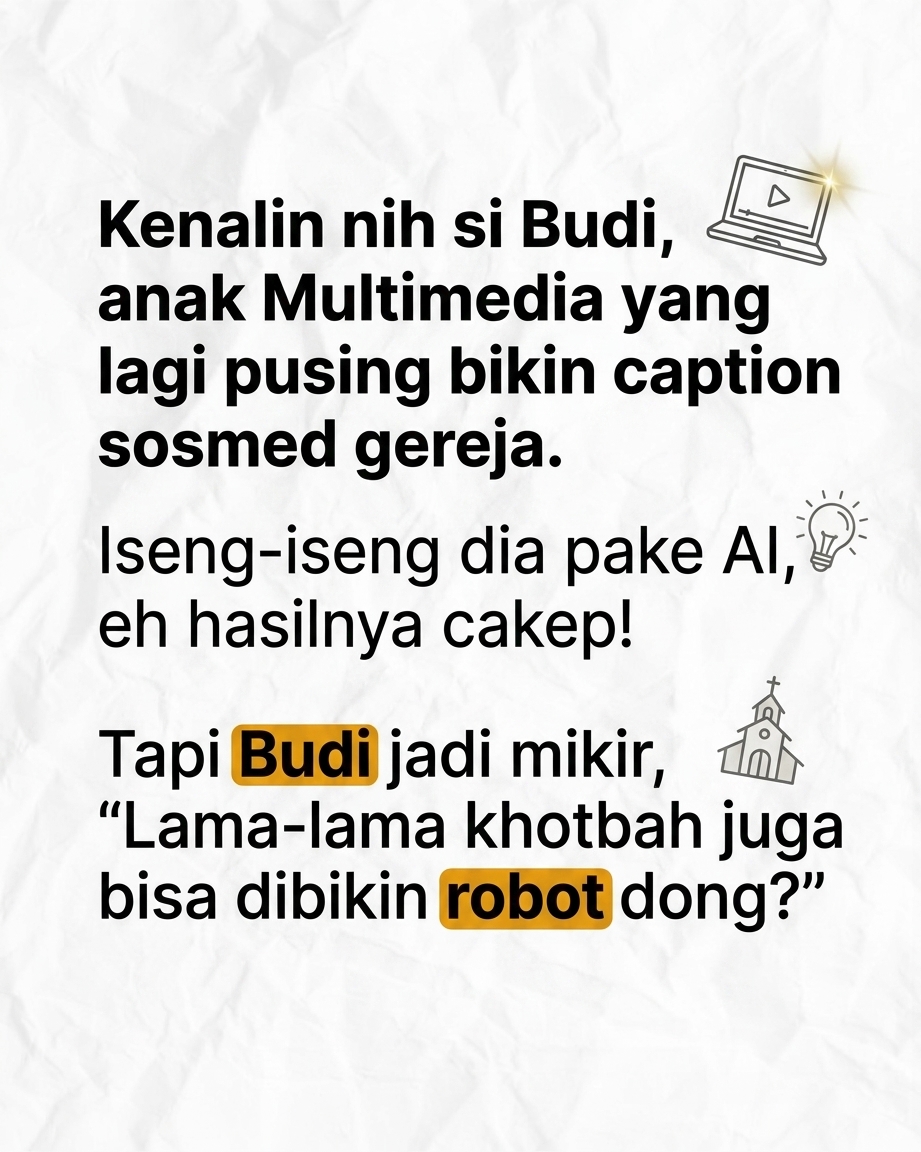 AI BISA GANTIIN TUHAN? Waduh, ngeringeri sedap ya! Yuk kita bahas gimana teknologi masa kini masuk ke pelayanan kita tanpa kehilangan esensi rohaninya.