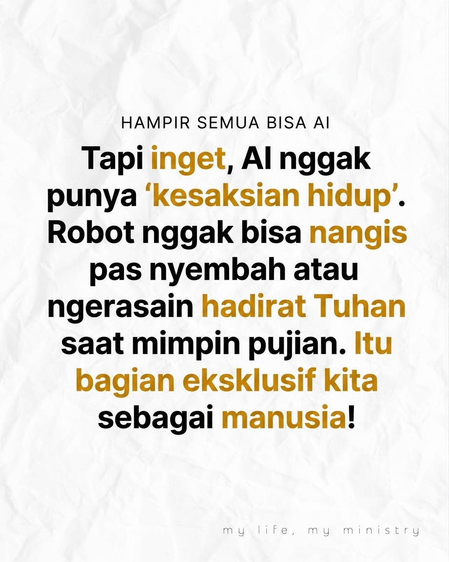 AI BISA GANTIIN TUHAN? Waduh, ngeringeri sedap ya! Yuk kita bahas gimana teknologi masa kini masuk ke pelayanan kita tanpa kehilangan esensi rohaninya.