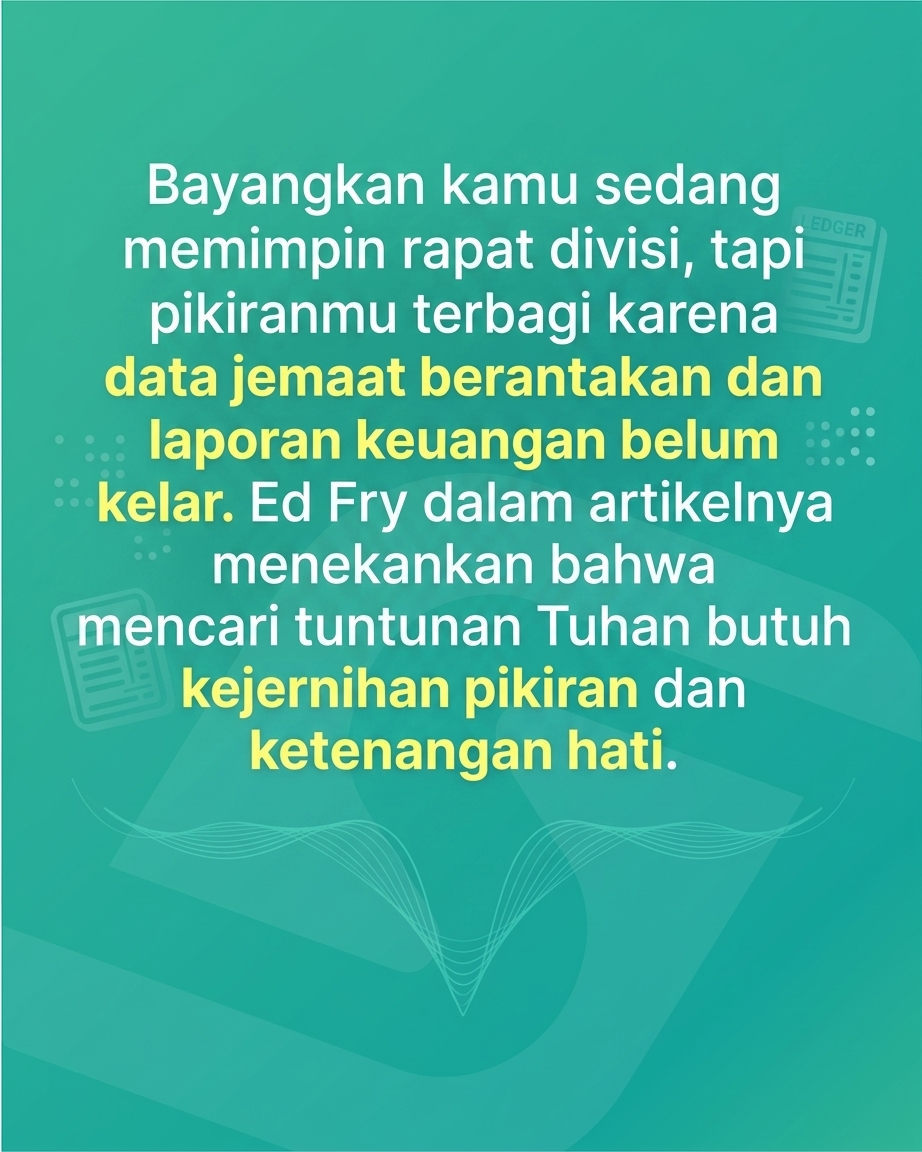 Jangan Cari Tuhan Pas Lagi Panik Doang! Seringkali kita baru berlutut minta tuntunan Tuhan saat masalah gereja sudah di ujung tanduk. Padahal, kepemimpinan yang efektif dimulai dari mencari wajahNya setiap hari, bukan cuma saat darurat.