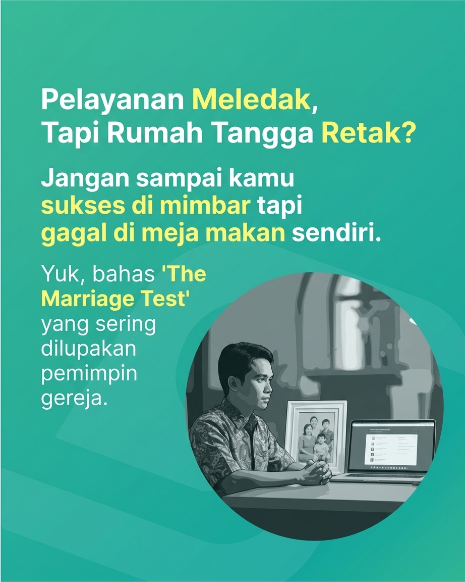 Pelayanan Meledak, Tapi Rumah Tangga Retak? Jangan sampai kamu sukses di mimbar tapi gagal di meja makan sendiri. Yuk, bahas The Marriage Test yang sering dilupakan pemimpin gereja.